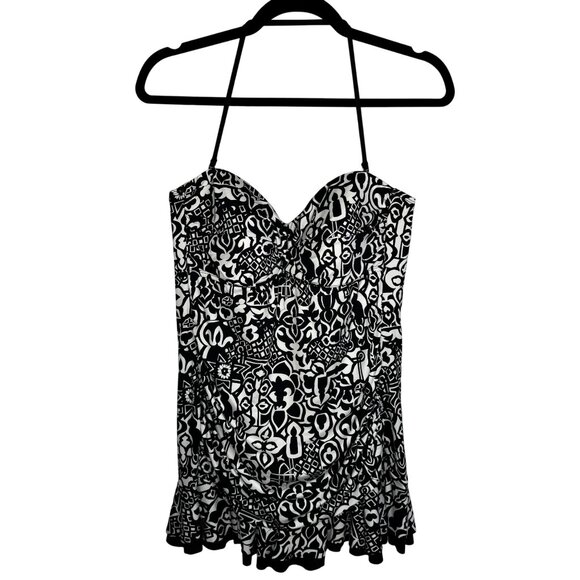 APT. 9‎ Black White Print Halter One-Piece Swimsuit XL Swimdress Conservative - Picture 1 of 11